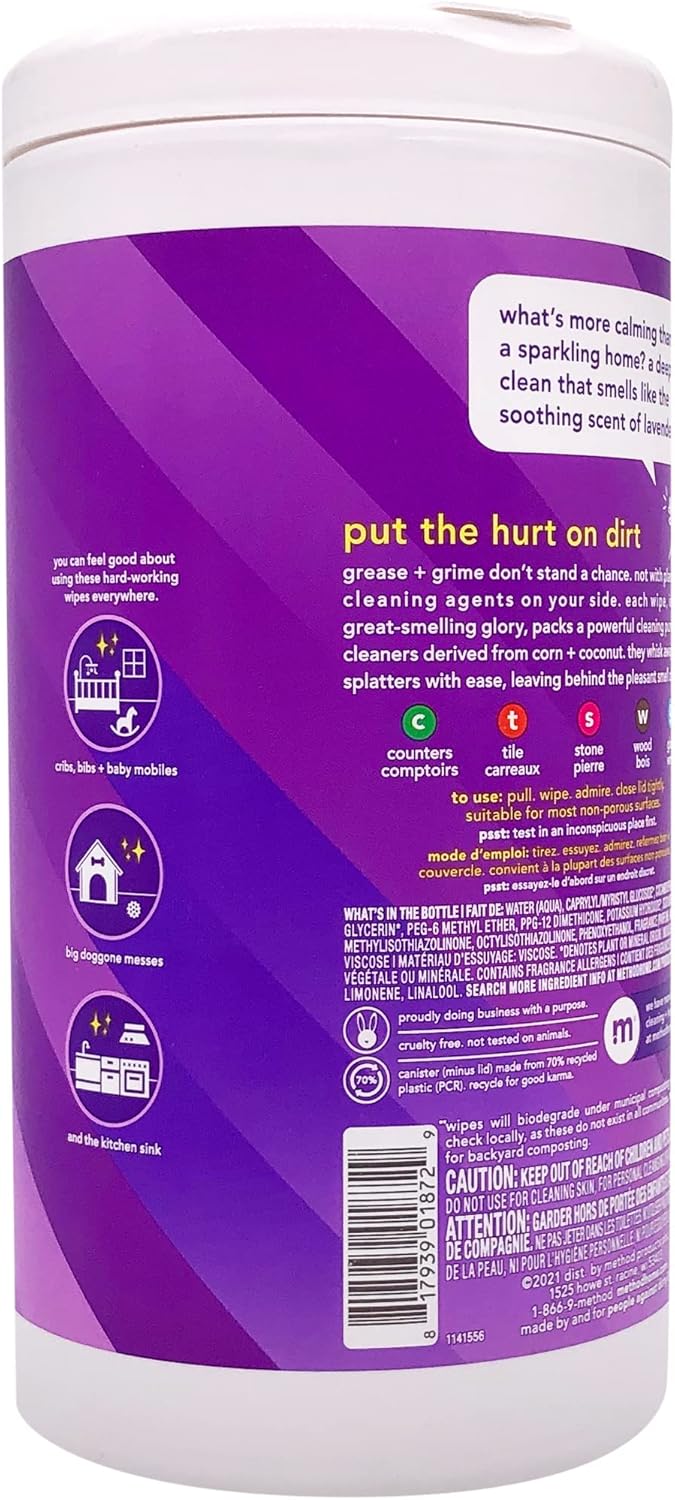 All-Purpose Cleaning Wipes, French Lavender, Multi-Surface, Compostable, 70 Count (Pack of 1)