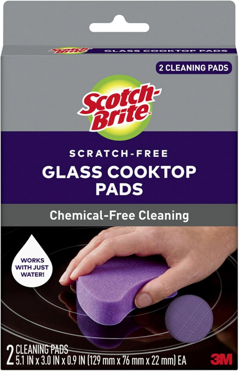 Scratch-Free Glass Cooktop Pads, Chemical Free Cleaning for Glass Stovetops, Tackle Burnt-On Messes, 2 Cleaning Pads