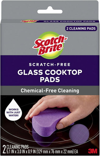 Scratch-Free Glass Cooktop Pads, Chemical Free Cleaning for Glass Stovetops, Tackle Burnt-On Messes, 2 Cleaning Pads