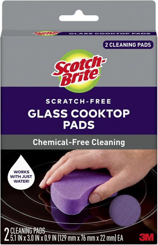 Scratch-Free Glass Cooktop Pads, Chemical Free Cleaning for Glass Stovetops, Tackle Burnt-On Messes, 2 Cleaning Pads
