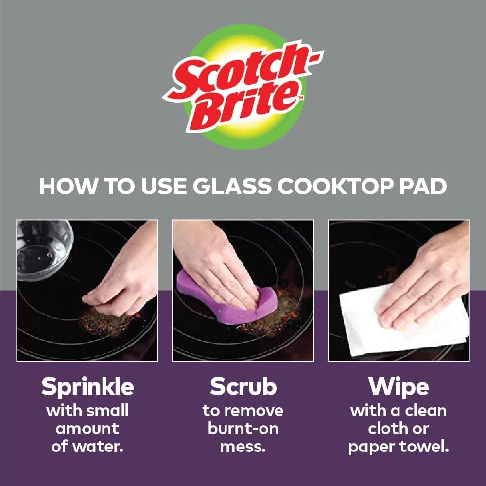 Scratch-Free Glass Cooktop Pads, Chemical Free Cleaning for Glass Stovetops, Tackle Burnt-On Messes, 2 Cleaning Pads