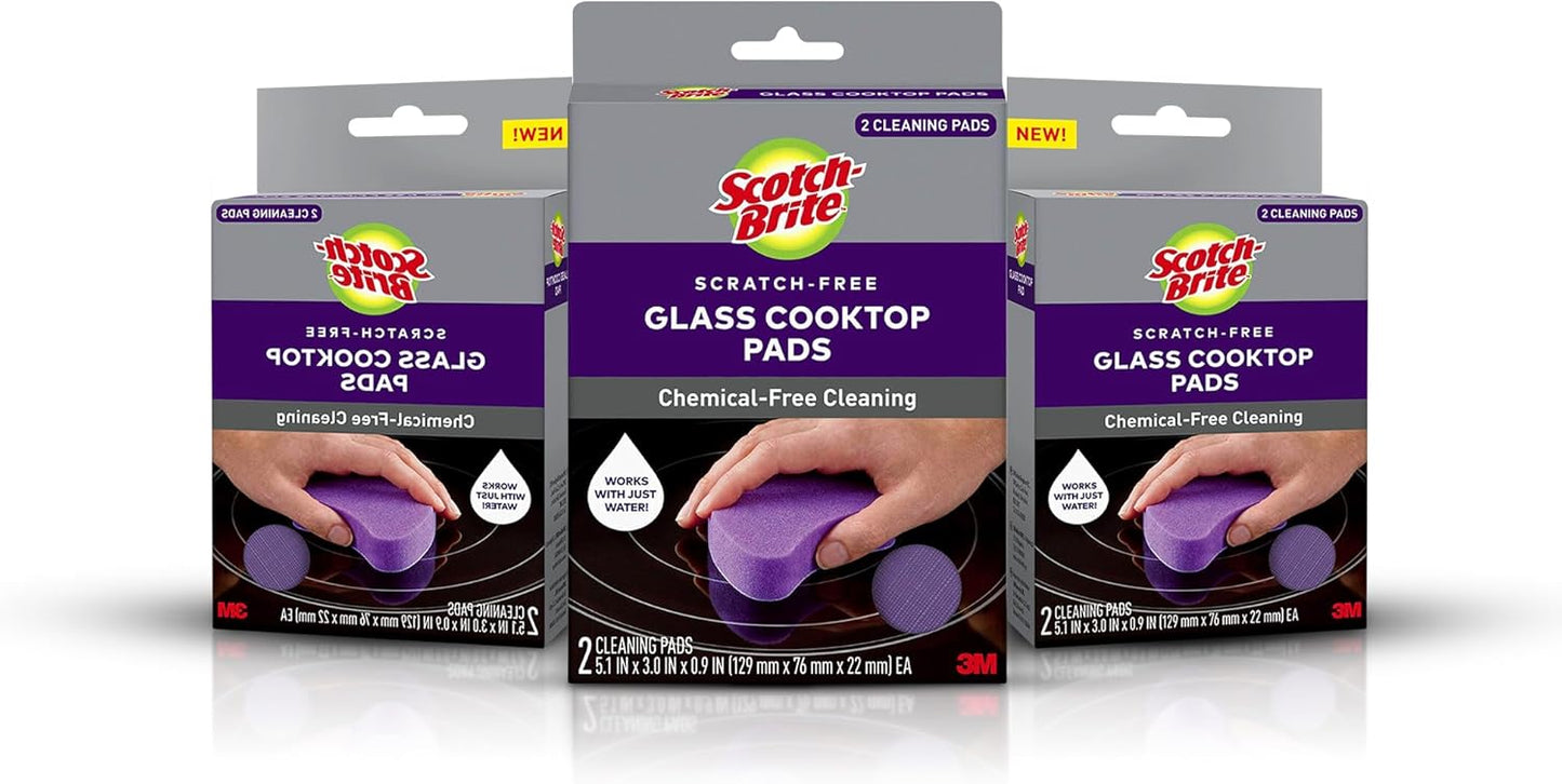 Scratch-Free Glass Cooktop Pads, Chemical Free Cleaning for Glass Stovetops, Tackle Burnt-On Messes, 2 Cleaning Pads