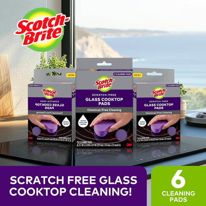 Scratch-Free Glass Cooktop Pads, Chemical Free Cleaning for Glass Stovetops, Tackle Burnt-On Messes, 2 Cleaning Pads