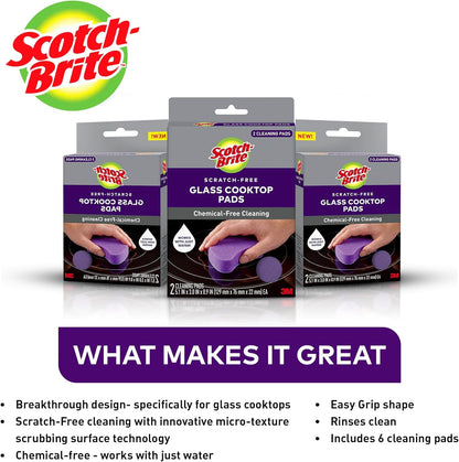 Scratch-Free Glass Cooktop Pads, Chemical Free Cleaning for Glass Stovetops, Tackle Burnt-On Messes, 2 Cleaning Pads