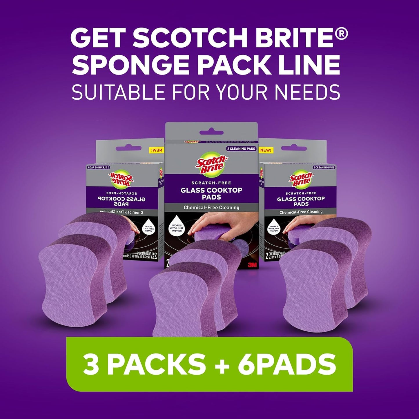 Scratch-Free Glass Cooktop Pads, Chemical Free Cleaning for Glass Stovetops, Tackle Burnt-On Messes, 2 Cleaning Pads