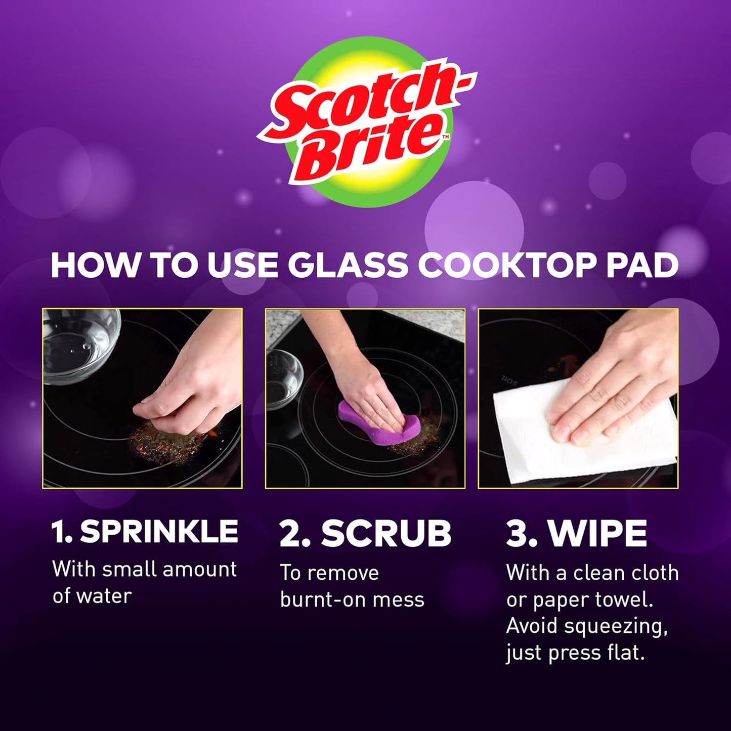 Scratch-Free Glass Cooktop Pads, Chemical Free Cleaning for Glass Stovetops, Tackle Burnt-On Messes, 2 Cleaning Pads