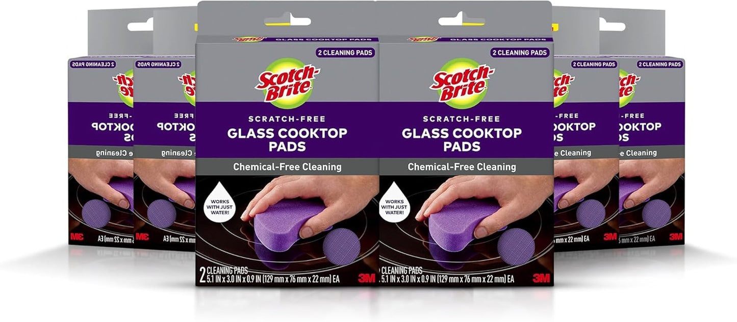 Scratch-Free Glass Cooktop Pads, Chemical Free Cleaning for Glass Stovetops, Tackle Burnt-On Messes, 2 Cleaning Pads
