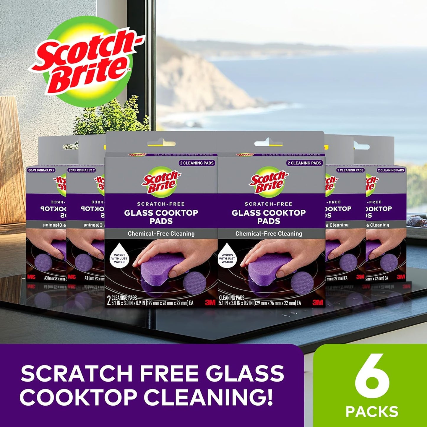 Scratch-Free Glass Cooktop Pads, Chemical Free Cleaning for Glass Stovetops, Tackle Burnt-On Messes, 2 Cleaning Pads
