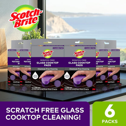 Scratch-Free Glass Cooktop Pads, Chemical Free Cleaning for Glass Stovetops, Tackle Burnt-On Messes, 2 Cleaning Pads