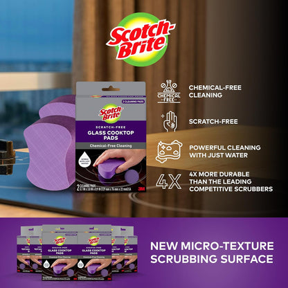 Scratch-Free Glass Cooktop Pads, Chemical Free Cleaning for Glass Stovetops, Tackle Burnt-On Messes, 2 Cleaning Pads