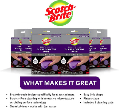 Scratch-Free Glass Cooktop Pads, Chemical Free Cleaning for Glass Stovetops, Tackle Burnt-On Messes, 2 Cleaning Pads