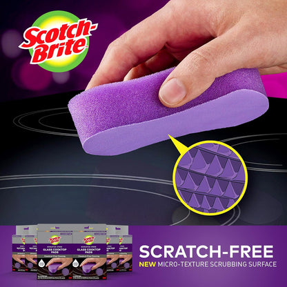 Scratch-Free Glass Cooktop Pads, Chemical Free Cleaning for Glass Stovetops, Tackle Burnt-On Messes, 2 Cleaning Pads