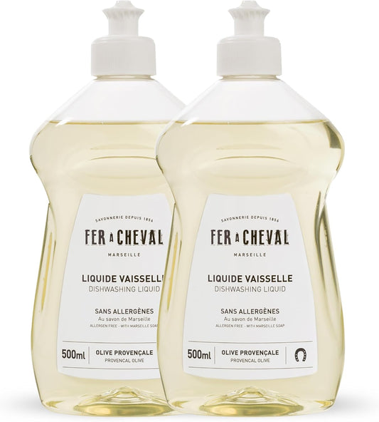 Marseille Dishwashing Soap, Allergen Free, Olive Oil Based, Made in France, Liquid Dish Soap, 2 Pack, 500 ml / 16.9 fl oz Each
