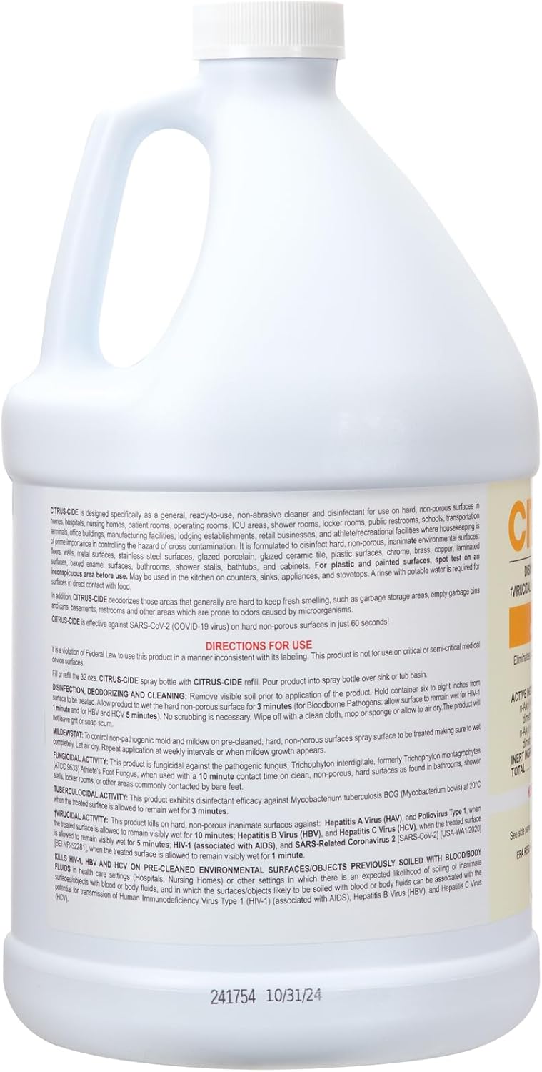 ForPro Citrus-Cide Hospital Grade Disinfectant Cleaner, 1 Gallon Refill (128 fl. oz.) – All Purpose Cleaner, Disinfectant & Deodorizer, Citrus Scent