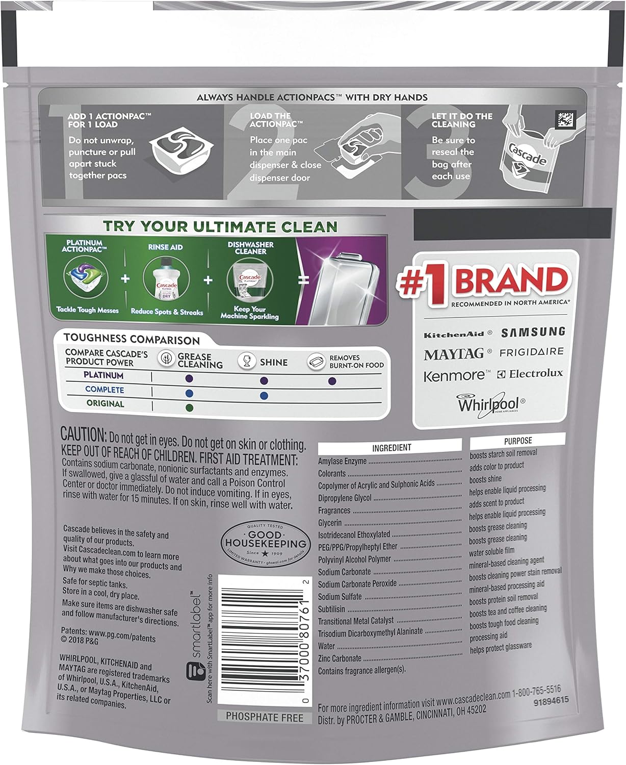 Platinum Dishwasher Soap Pods, Actionpacs + Oxi, Fresh, 62 Count of Dishwasher Detergent Pods