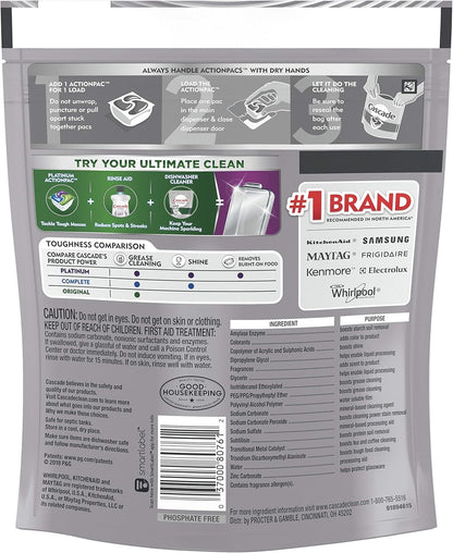 Platinum Dishwasher Soap Pods, Actionpacs + Oxi, Fresh, 62 Count of Dishwasher Detergent Pods