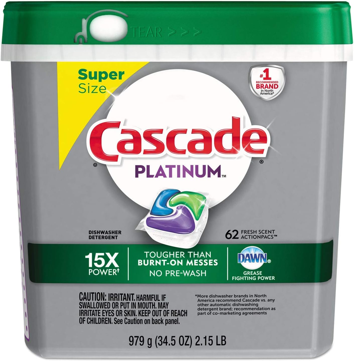 Platinum Dishwasher Soap Pods, Actionpacs + Oxi, Fresh, 62 Count of Dishwasher Detergent Pods