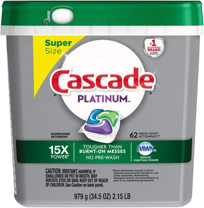 Platinum Dishwasher Soap Pods, Actionpacs + Oxi, Fresh, 62 Count of Dishwasher Detergent Pods