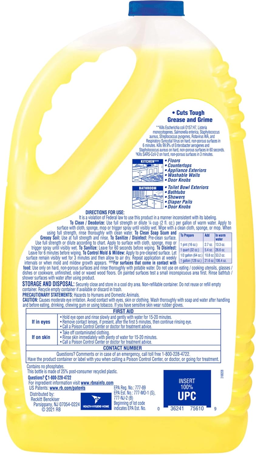 All Purpose Cleaner, Multi-Surface Disinfectant Floor Cleaner for Mopping Solution, Household Cleaning Supplies, for Bathroom & Kitchen, Lemon & Sunflower Scent, 144 oz
