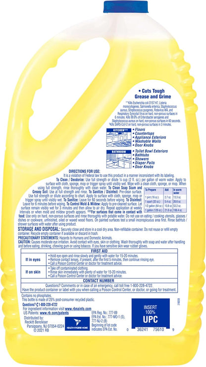 All Purpose Cleaner, Multi-Surface Disinfectant Floor Cleaner for Mopping Solution, Household Cleaning Supplies, for Bathroom & Kitchen, Lemon & Sunflower Scent, 144 oz