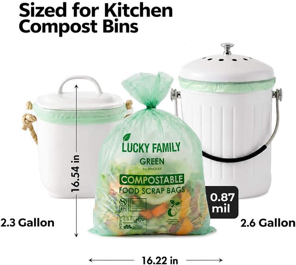 Compostable Trash Bags for Kitchen Compost Bins – 1.3 Gallon Small Compost Bags for Countertop Bin, Green Compostable Bags, BPI Certified ASTM D6400, Leak-Resistant Food Waste Bags (50 Count)
