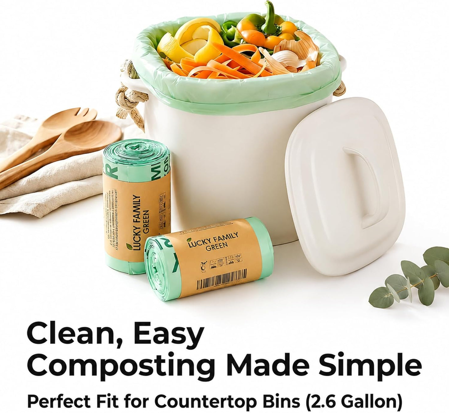 Compostable Trash Bags for Kitchen Compost Bins – 1.3 Gallon Small Compost Bags for Countertop Bin, Green Compostable Bags, BPI Certified ASTM D6400, Leak-Resistant Food Waste Bags (50 Count)