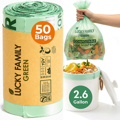 Compostable Trash Bags for Kitchen Compost Bins – 1.3 Gallon Small Compost Bags for Countertop Bin, Green Compostable Bags, BPI Certified ASTM D6400, Leak-Resistant Food Waste Bags (50 Count)