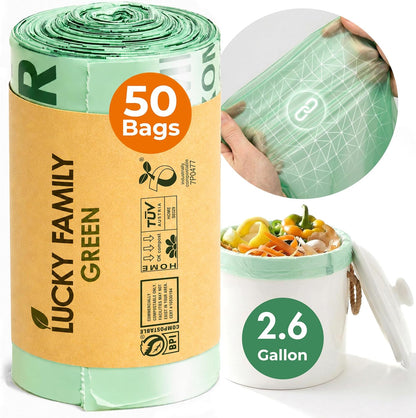 Compostable Trash Bags for Kitchen Compost Bins – 1.3 Gallon Small Compost Bags for Countertop Bin, Green Compostable Bags, BPI Certified ASTM D6400, Leak-Resistant Food Waste Bags (50 Count)