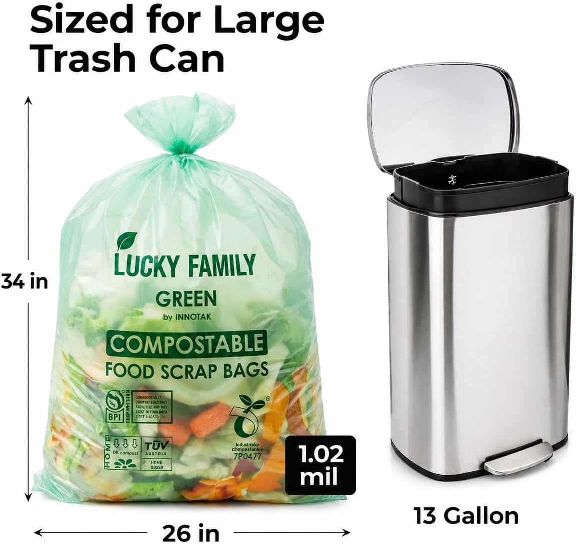 Compostable Trash Bags for Kitchen Compost Bins – 1.3 Gallon Small Compost Bags for Countertop Bin, Green Compostable Bags, BPI Certified ASTM D6400, Leak-Resistant Food Waste Bags (50 Count)