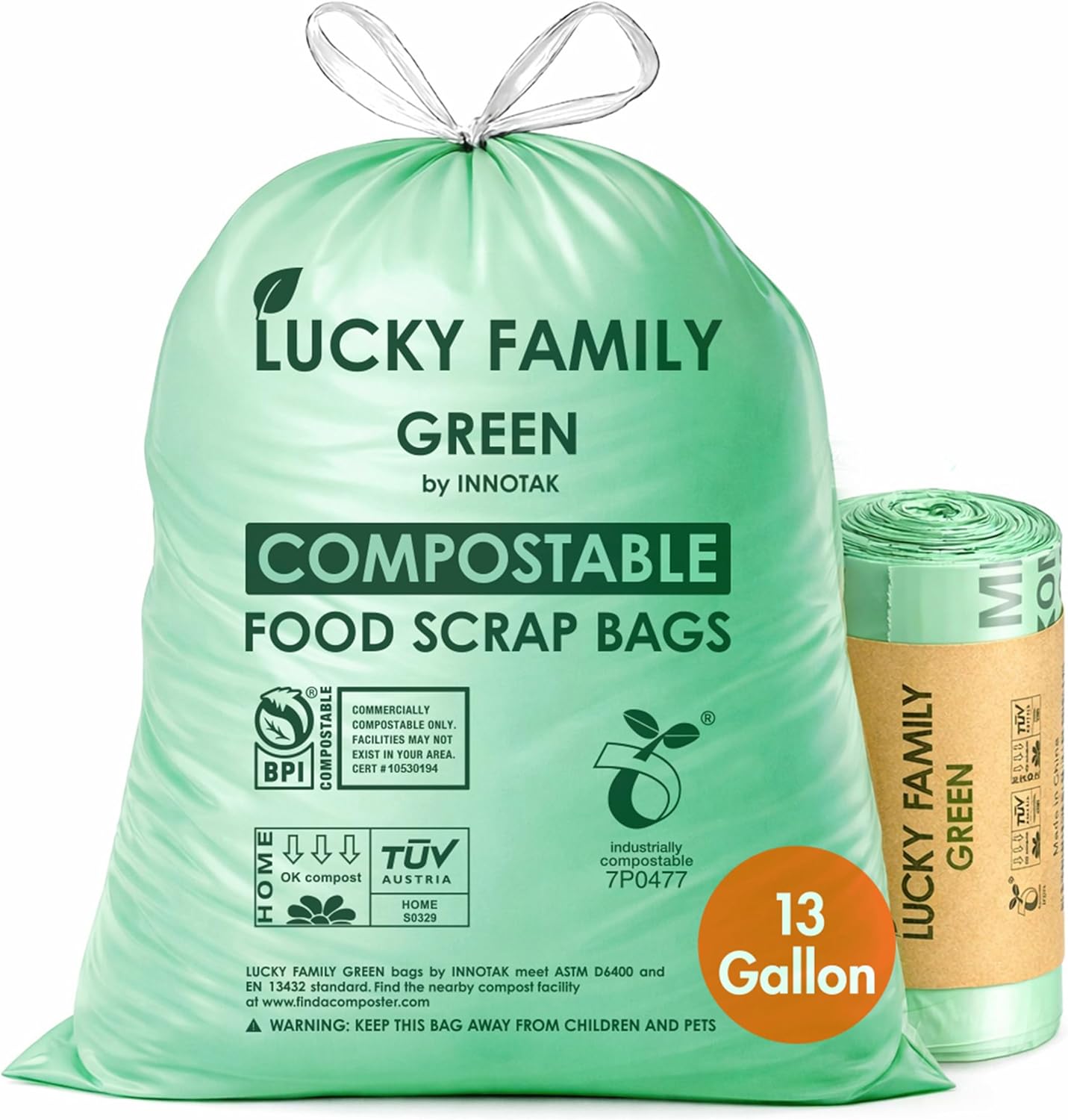 Compostable Trash Bags for Kitchen Compost Bins – 1.3 Gallon Small Compost Bags for Countertop Bin, Green Compostable Bags, BPI Certified ASTM D6400, Leak-Resistant Food Waste Bags (50 Count)