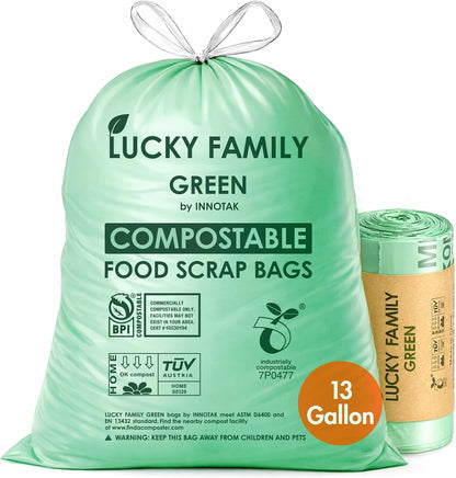 Compostable Trash Bags for Kitchen Compost Bins – 1.3 Gallon Small Compost Bags for Countertop Bin, Green Compostable Bags, BPI Certified ASTM D6400, Leak-Resistant Food Waste Bags (50 Count)
