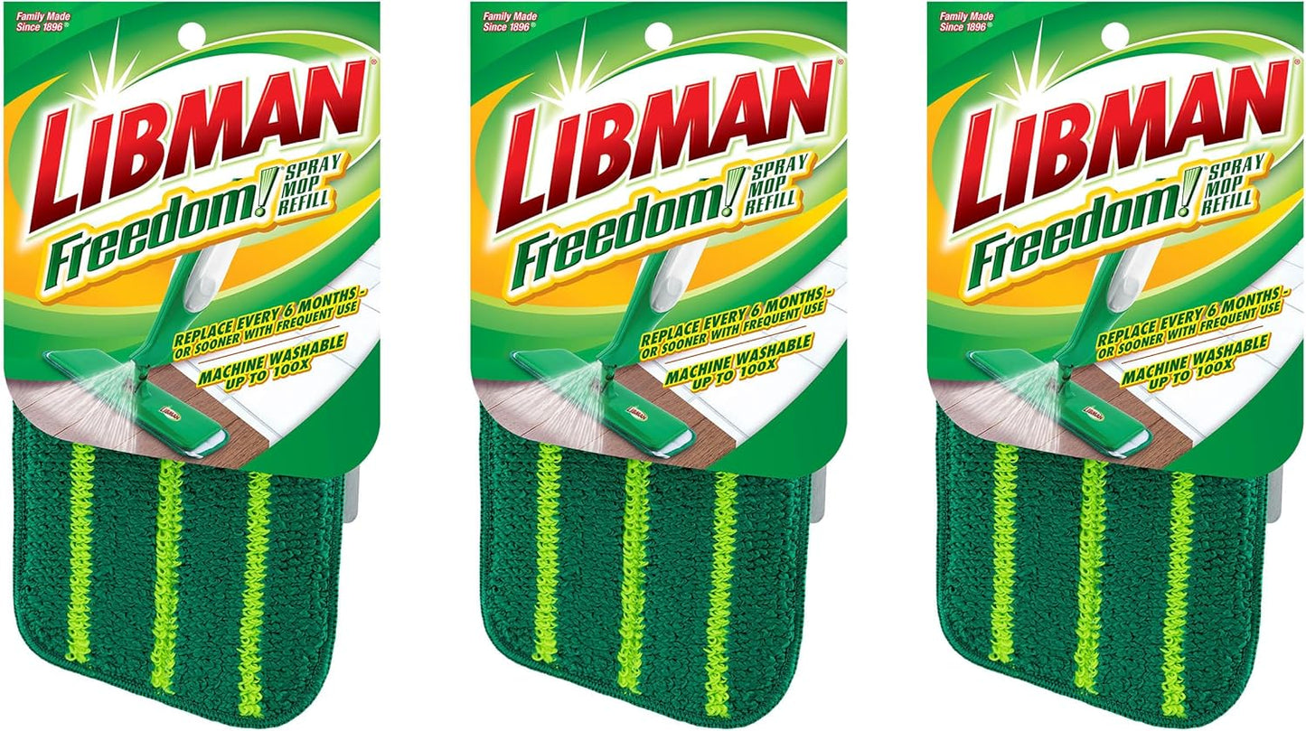 Libman Freedom Spray Mop Kit, Microfiber Wet Mops for Floor Cleaning, Hardwood, Laminate, Tile Cleaner, Household Tool, 24 Oz Solution Tank, Two Extra Replacement Refill Heads Included