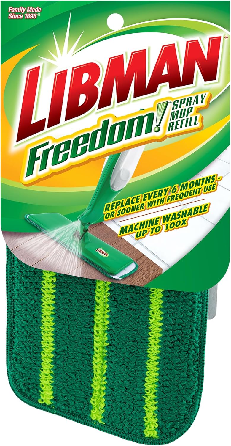 Libman Freedom Spray Mop Kit, Microfiber Wet Mops for Floor Cleaning, Hardwood, Laminate, Tile Cleaner, Household Tool, 24 Oz Solution Tank, Two Extra Replacement Refill Heads Included