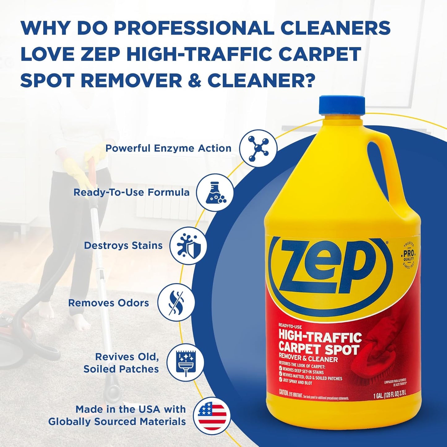 High Traffic Carpet Cleaner - 1 Gallon - Penetrating Formula Removes Deep Stains. Make High-Traffic Areas Look New Again