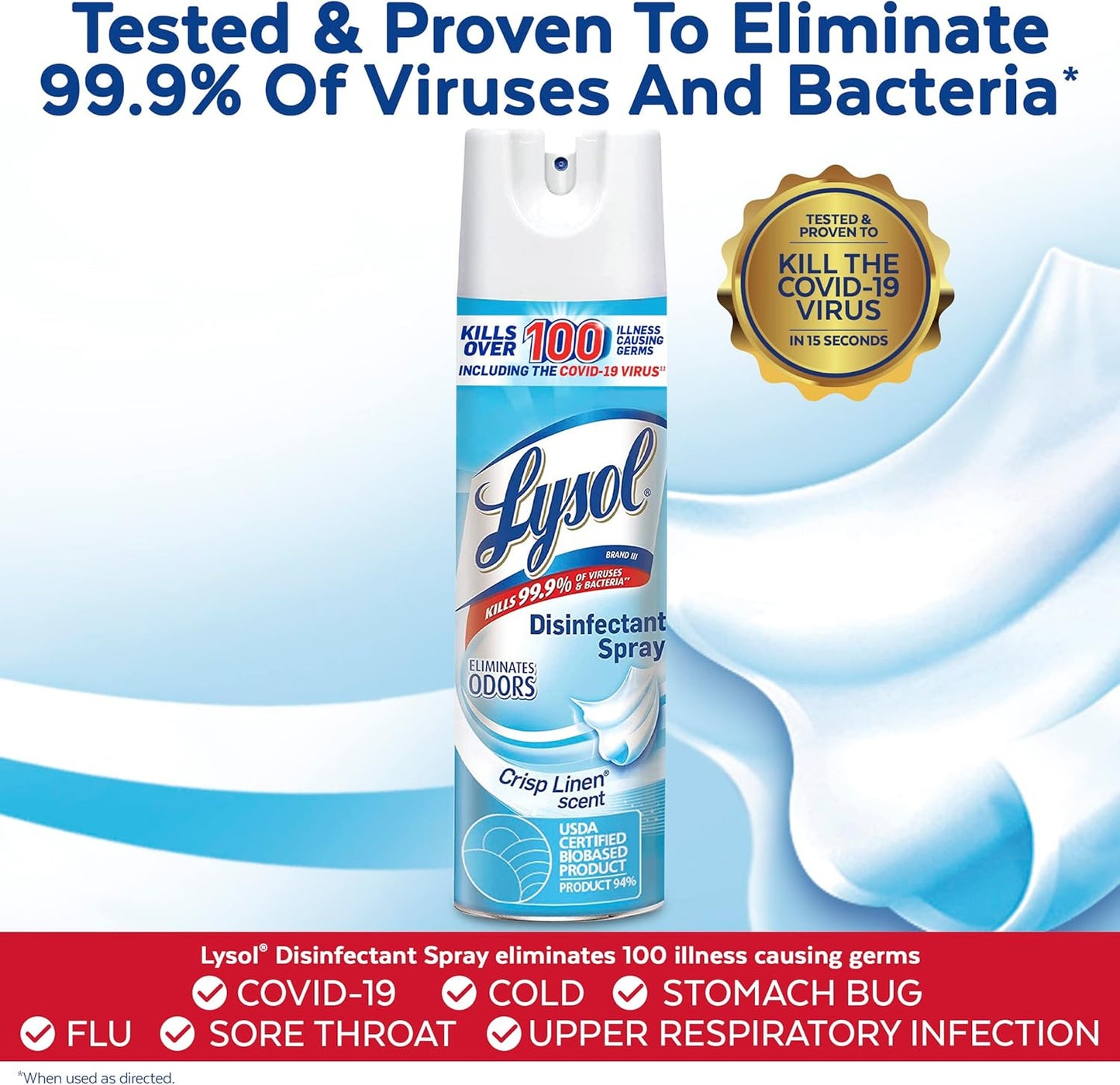 Sanitizing and Antibacterial Spray for Disinfecting & Deodorizing, Crisp Linen, 12.5 Fl Oz