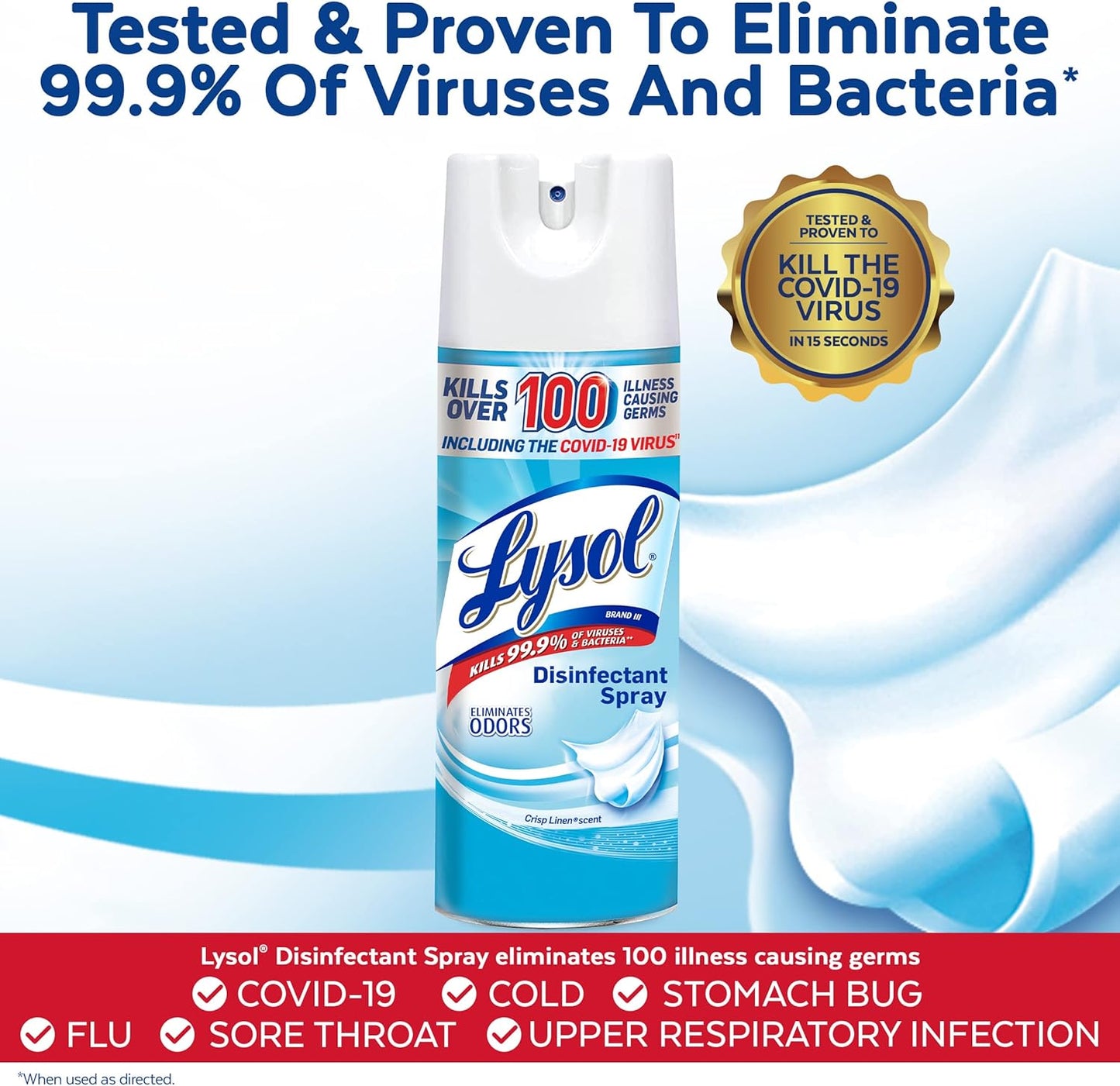 Sanitizing and Antibacterial Spray for Disinfecting & Deodorizing, Crisp Linen, 12.5 Fl Oz