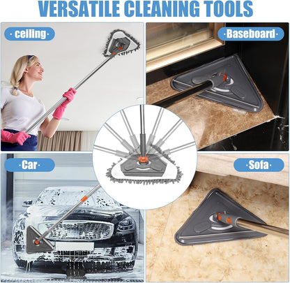 85” Baseboard Cleaner Tool with Handle and Hooks, 180° Rotating Wall Cleaner with Convex Design, Wall Mop with 6 Reusable Pads to Clean Wall, Window, Floor and Ceiling with Extension Poles