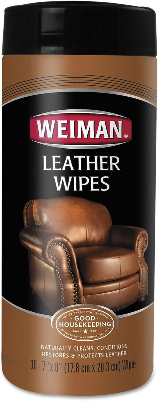 Leather Cleaner & Conditioner Wipes With UV Protection, Prevent Cracking Or Fading Of Leather Couches, Car Seats, Shoes, Purses - 30 ct