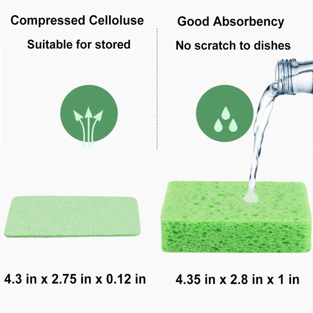 12-Count Kitchen Sponges- Compressed Cellulose Sponges Non-Scratch Natural Dish Sponge for Kitchen Bathroom Cars, Funny Cut-Outs DIY for Kids-Absorb Water Before Use