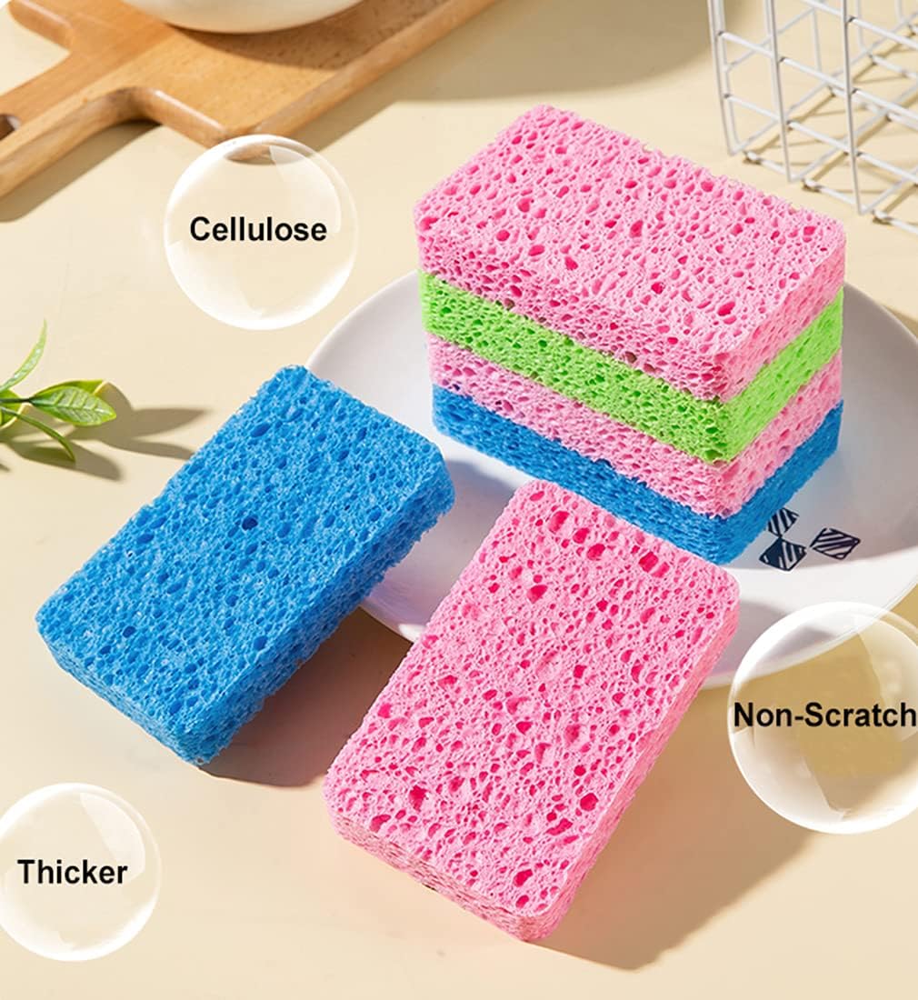 12-Count Kitchen Sponges- Compressed Cellulose Sponges Non-Scratch Natural Dish Sponge for Kitchen Bathroom Cars, Funny Cut-Outs DIY for Kids-Absorb Water Before Use