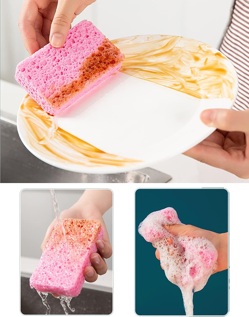 12-Count Kitchen Sponges- Compressed Cellulose Sponges Non-Scratch Natural Dish Sponge for Kitchen Bathroom Cars, Funny Cut-Outs DIY for Kids-Absorb Water Before Use