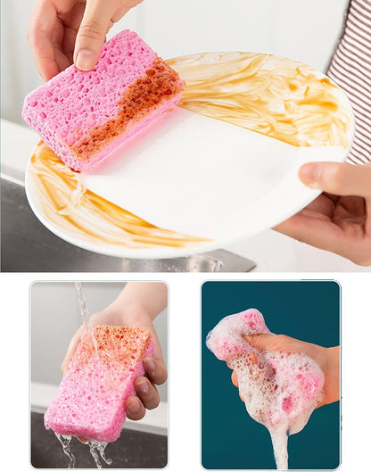 12-Count Kitchen Sponges- Compressed Cellulose Sponges Non-Scratch Natural Dish Sponge for Kitchen Bathroom Cars, Funny Cut-Outs DIY for Kids-Absorb Water Before Use