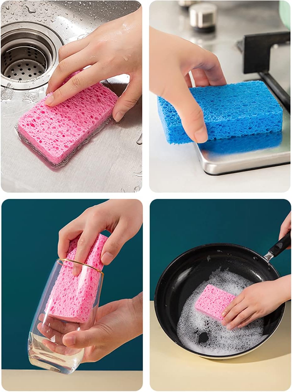 12-Count Kitchen Sponges- Compressed Cellulose Sponges Non-Scratch Natural Dish Sponge for Kitchen Bathroom Cars, Funny Cut-Outs DIY for Kids-Absorb Water Before Use