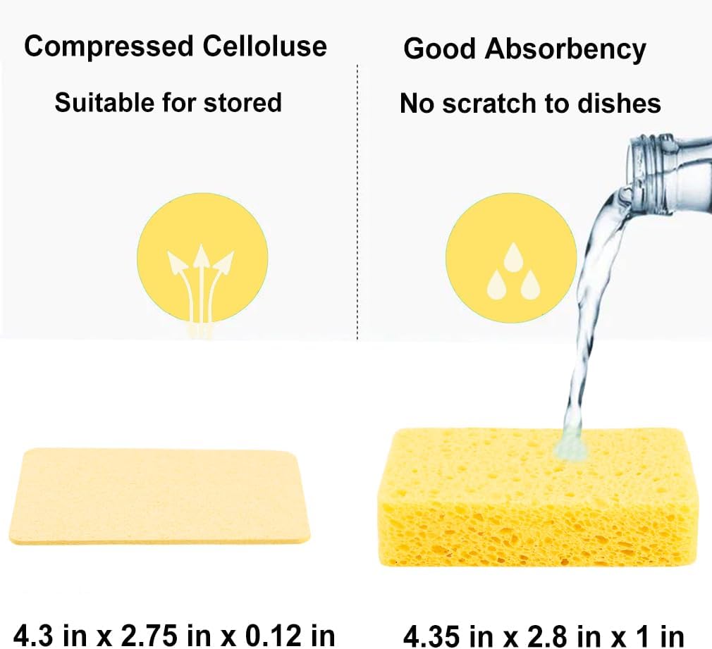 12-Count Kitchen Sponges- Compressed Cellulose Sponges Non-Scratch Natural Dish Sponge for Kitchen Bathroom Cars, Funny Cut-Outs DIY for Kids-Absorb Water Before Use