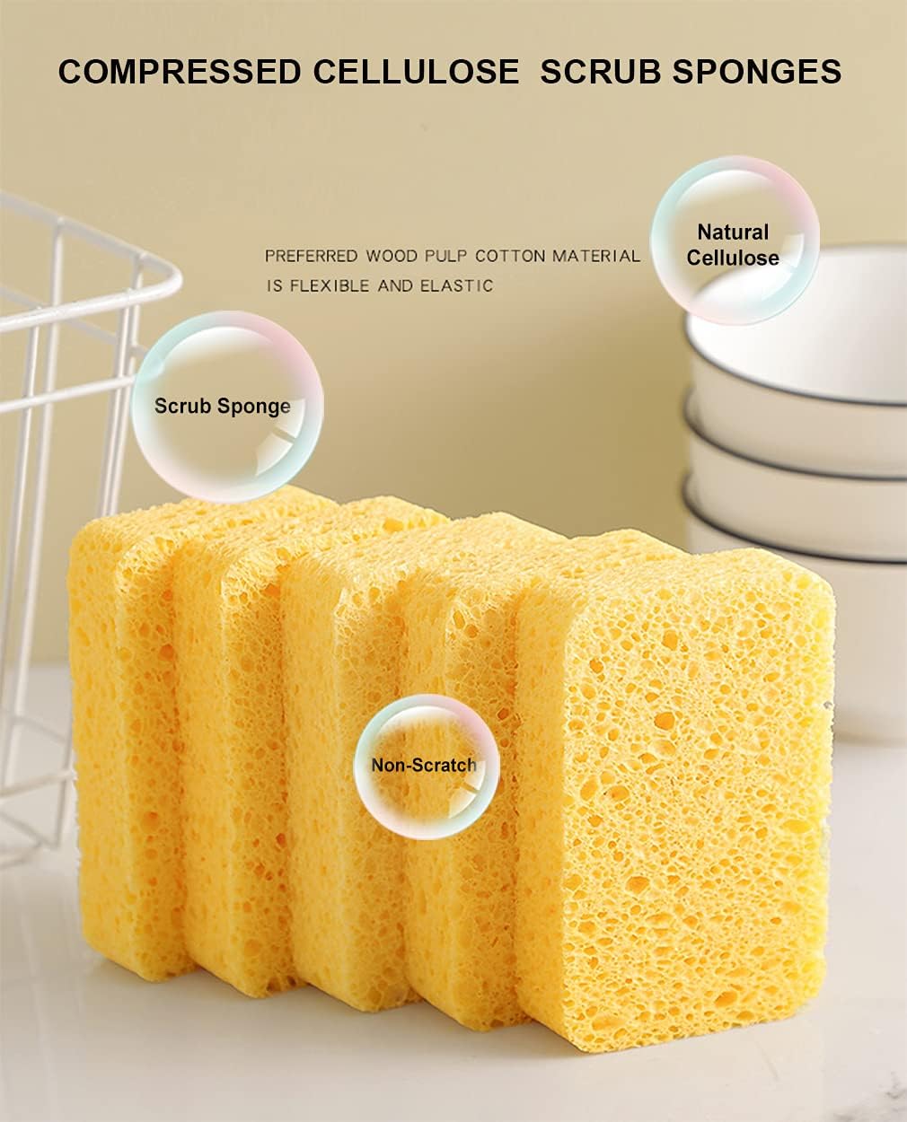 12-Count Kitchen Sponges- Compressed Cellulose Sponges Non-Scratch Natural Dish Sponge for Kitchen Bathroom Cars, Funny Cut-Outs DIY for Kids-Absorb Water Before Use
