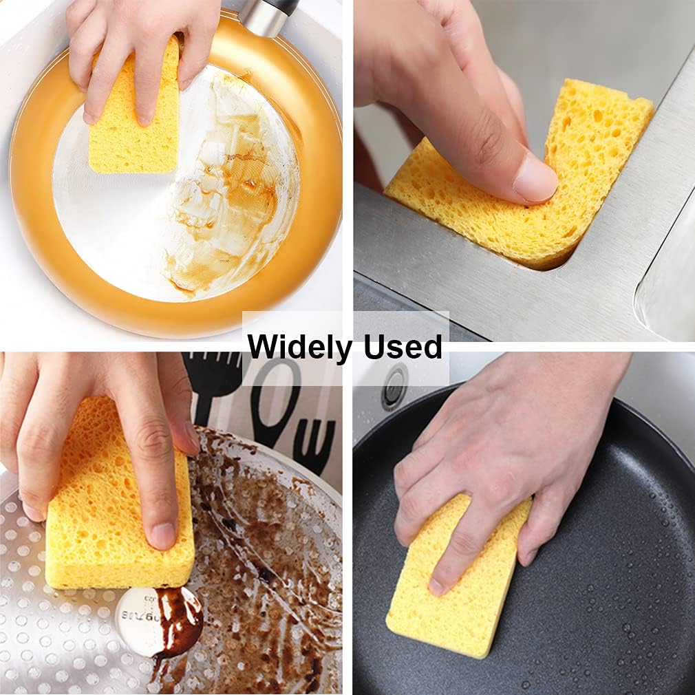 12-Count Kitchen Sponges- Compressed Cellulose Sponges Non-Scratch Natural Dish Sponge for Kitchen Bathroom Cars, Funny Cut-Outs DIY for Kids-Absorb Water Before Use