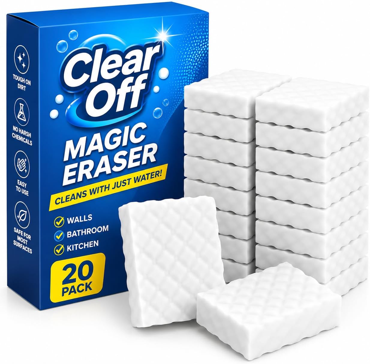 20 Pack Upgraded Magic Sponge Eraser Extra Large Super Powerful - Melamine Sponge for All-Purpose Cleaning, Oven Cleaner, Wall Cleaner, Dish, Kitchen, Baseboards, Sink, Sneaker, Car, Bathroom