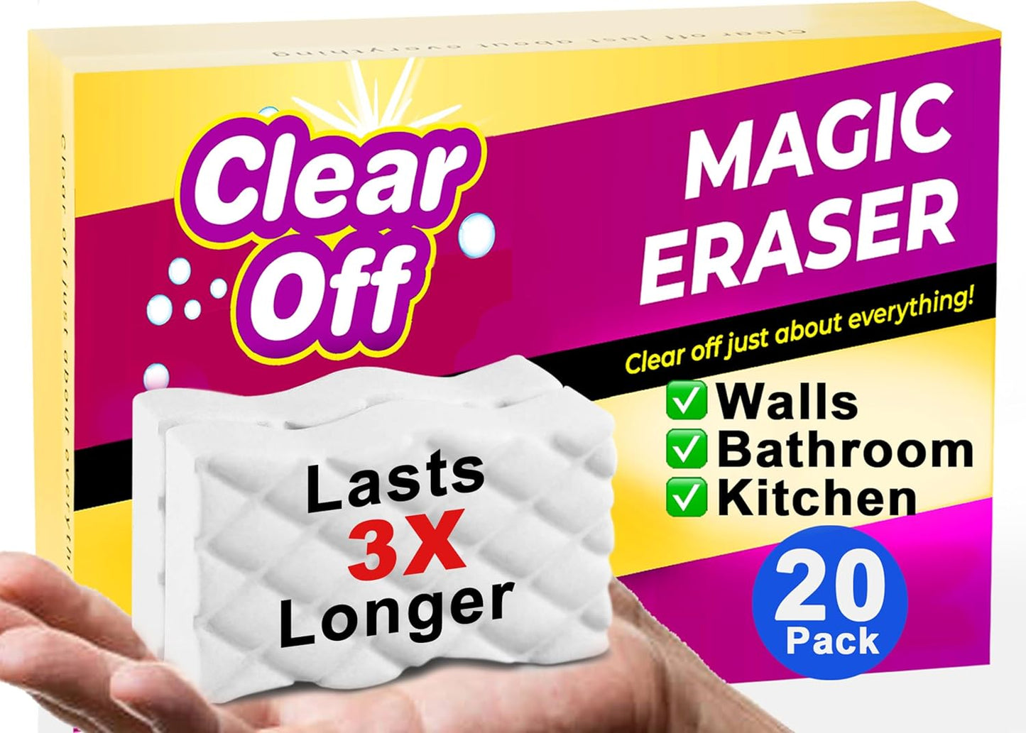 20 Pack Upgraded Magic Sponge Eraser Extra Large Super Powerful - Melamine Sponge for All-Purpose Cleaning, Oven Cleaner, Wall Cleaner, Dish, Kitchen, Baseboards, Sink, Sneaker, Car, Bathroom